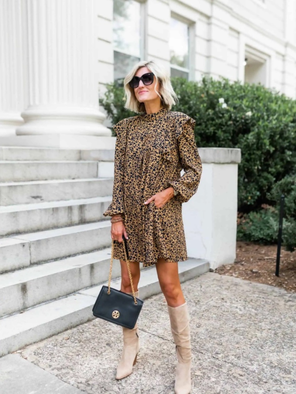 NWT Wayf Pierce Leopard Print Long Sleeve Mock Neck Minidress